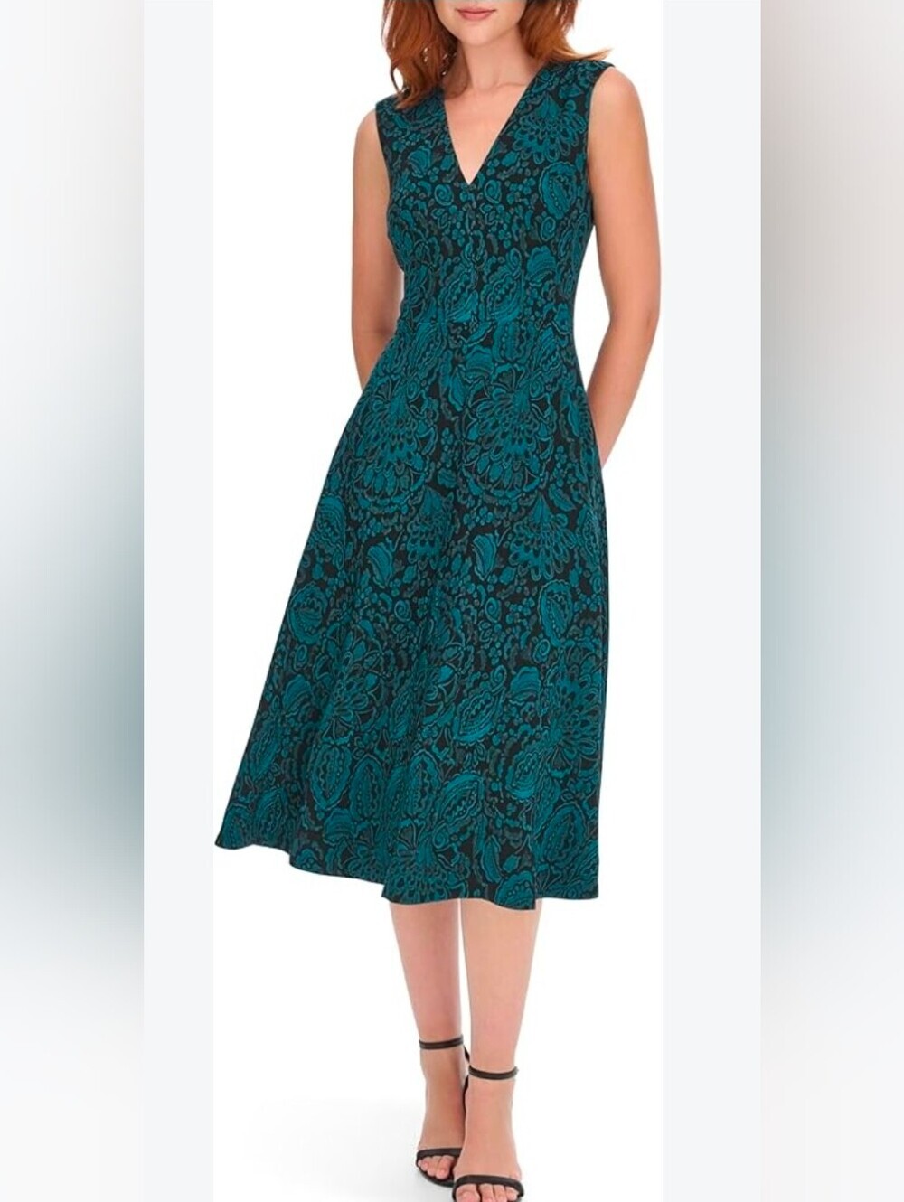 Tommy Hilfiger Paisley Fit & Flare Dress Sleeveless Green Teal Size 8
